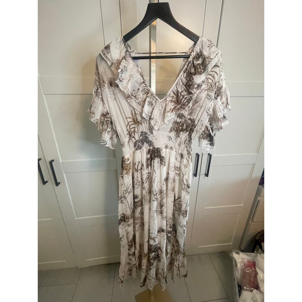Sandro Paris Safari Toile Ruffle Midi Dress - Picture 4 of 11